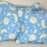 Sky Blue Pillow Covers for Nursery Décor, New Baby or Shower Gift, Yellow Suns, Moons and Stars on Blue Cotton, Set of two Covers