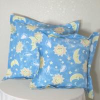 Sky Blue Pillow Covers for Nursery Décor, New Baby or Shower Gift, Yellow Suns, Moons and Stars on Blue Cotton, Set of two Covers