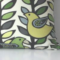 Mod Birds & Trees Pillow Cover in Off-White, Green, Gray, Chartreuse Linen Cotton Blend, KAS Designer Print, 19 x 19 Inches