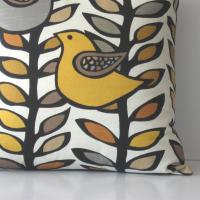 Mod Birds Pillow Cover in White, Gold, Grey, Black Linen Cotton Blend, KAS Designer Print, 19 x 19 Inches