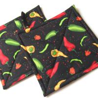 Chile Pepper Potholders, Hot Peppers Quilted Hot Pads, Handmade Hostess Gift