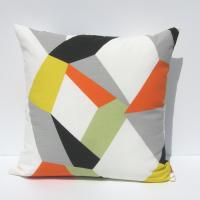 MCM Style Pillow Cover, Retro 50s Geometric Home Décor in Yellow, Green, Orange, Gray, Black, White Linen, 21 x 21