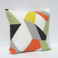 MCM Style Pillow Cover, Retro 50s Geometric Home Décor in Yellow, Green, Orange, Gray, Black, White Linen, 19 x 19