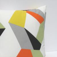 MCM Style Pillow Cover, Retro 50s Geometric Home Décor in Yellow, Green, Orange, Gray, Black, White Linen, 19 x 19
