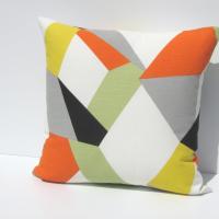 MCM Style Pillow Cover, Retro 50s Geometric Home Décor in Yellow, Green, Orange, Gray, Black, White Linen, 19 x 19