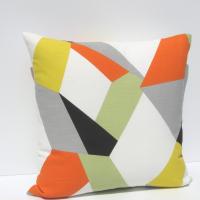 MCM Style Pillow Cover, Retro 50s Geometric Home Décor in Yellow, Green, Orange, Gray, Black, White Linen, 19 x 19