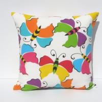 Butterfly Pillow Cover, Kids' Pop-Art Room Décor, Pink, Yellow, Turquoise, Green, Purple Butterflies, ~17x17 Pillow Cover, USA Handmade 