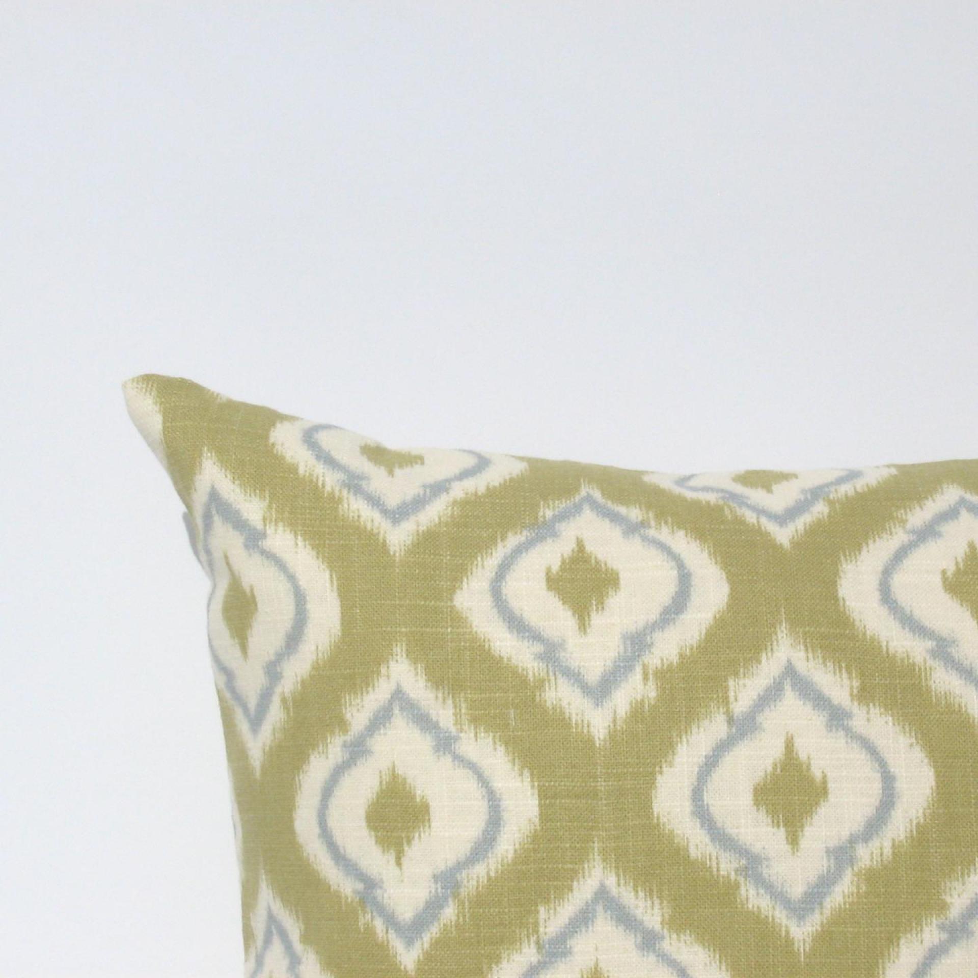 IKAT Linen Pillow Cover in Diamond-Patterned Lime Green, Dusty Blue & Cream, 17 x 17 Inches, USA Handmade Home Décor 