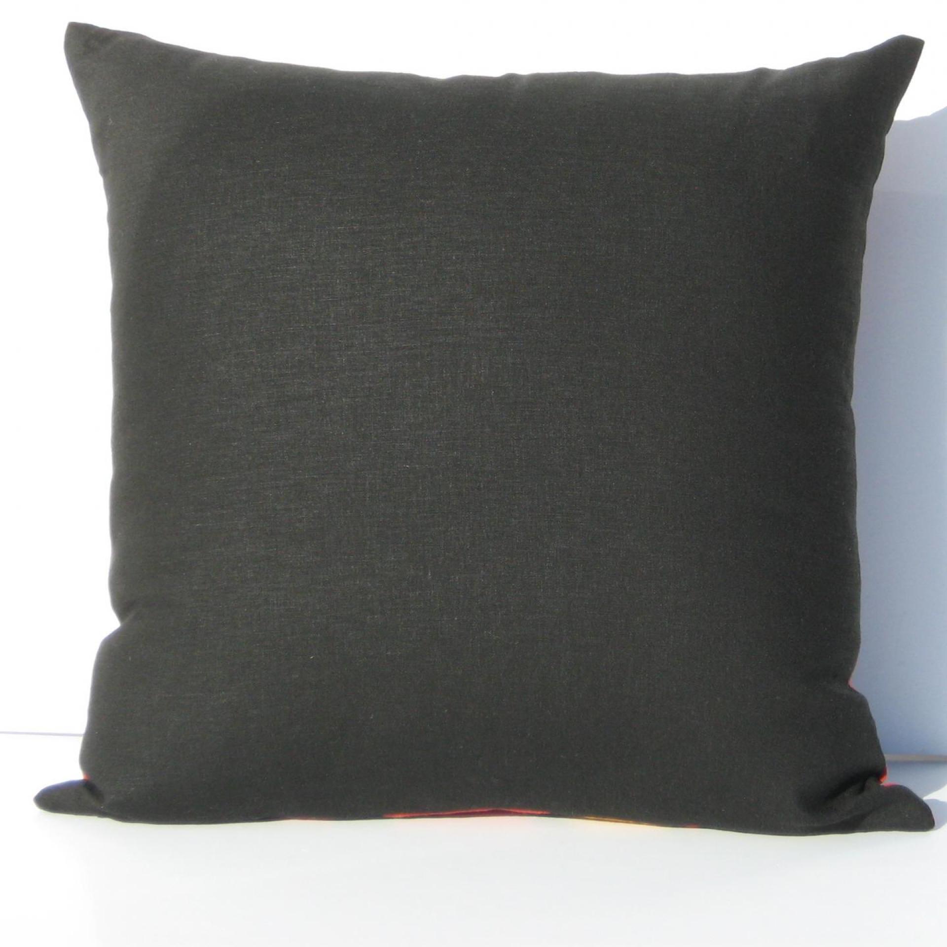 Red Mod Style Pillow Cover with Birds & Trees in Green, Gray, Black, White, Linen Cotton Blend, 17x17 Inches