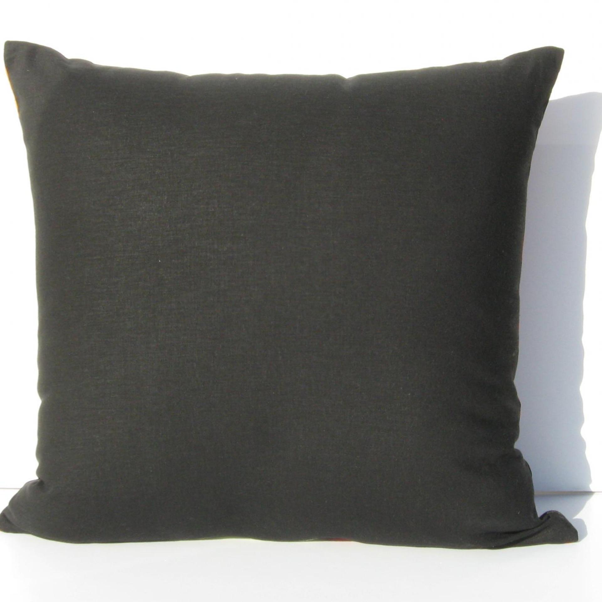 Mod Style Pillow Cover with Stylized Birds & Trees in Green, Gray, Black, White on Red Linen Cotton Blend, 19 x 19 Inches