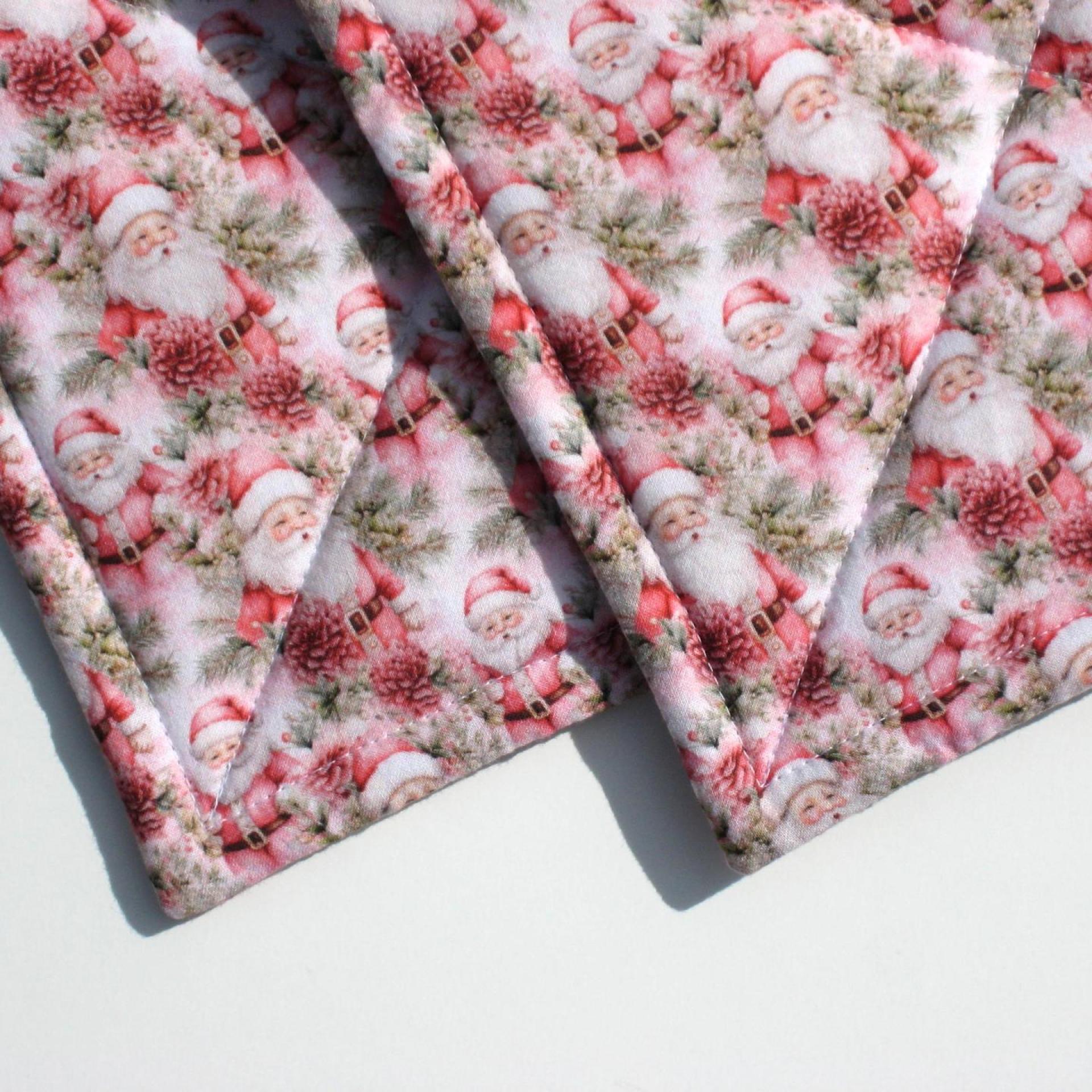 Pink Christmas Potholders, Retro Mini Santa Quilted Hot Pads, USA Handmade Stocking Stuffer, Hostess Bringsel, Wrapped for Gift Giving