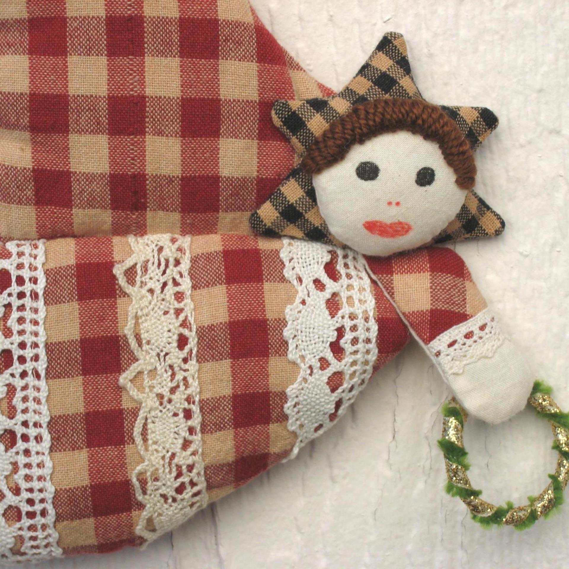 Primitive Angel Ornament, Stuffed Homespun Gingham Holiday Decoration, Farmhouse Christmas Tree, Country Cottage, USA Handmade