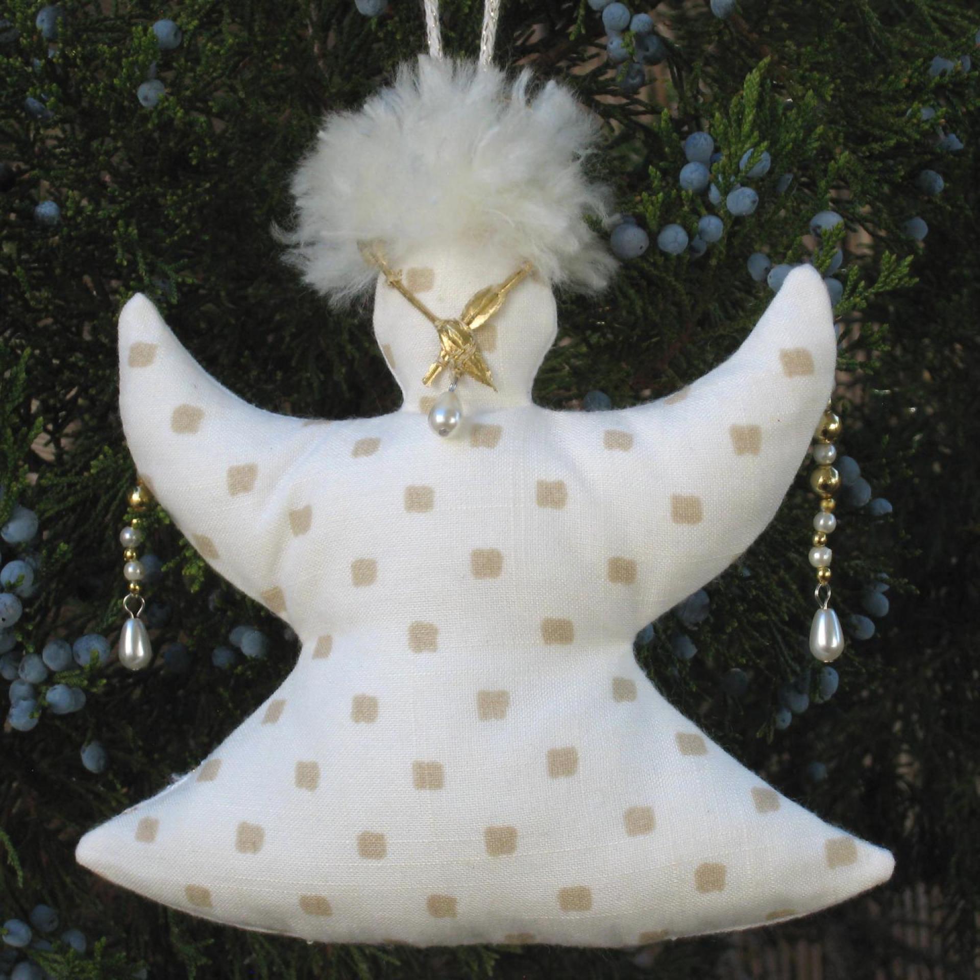 Christmas Angel Ornament, White & Gold Bejeweled Holiday Accent, NM Handmade