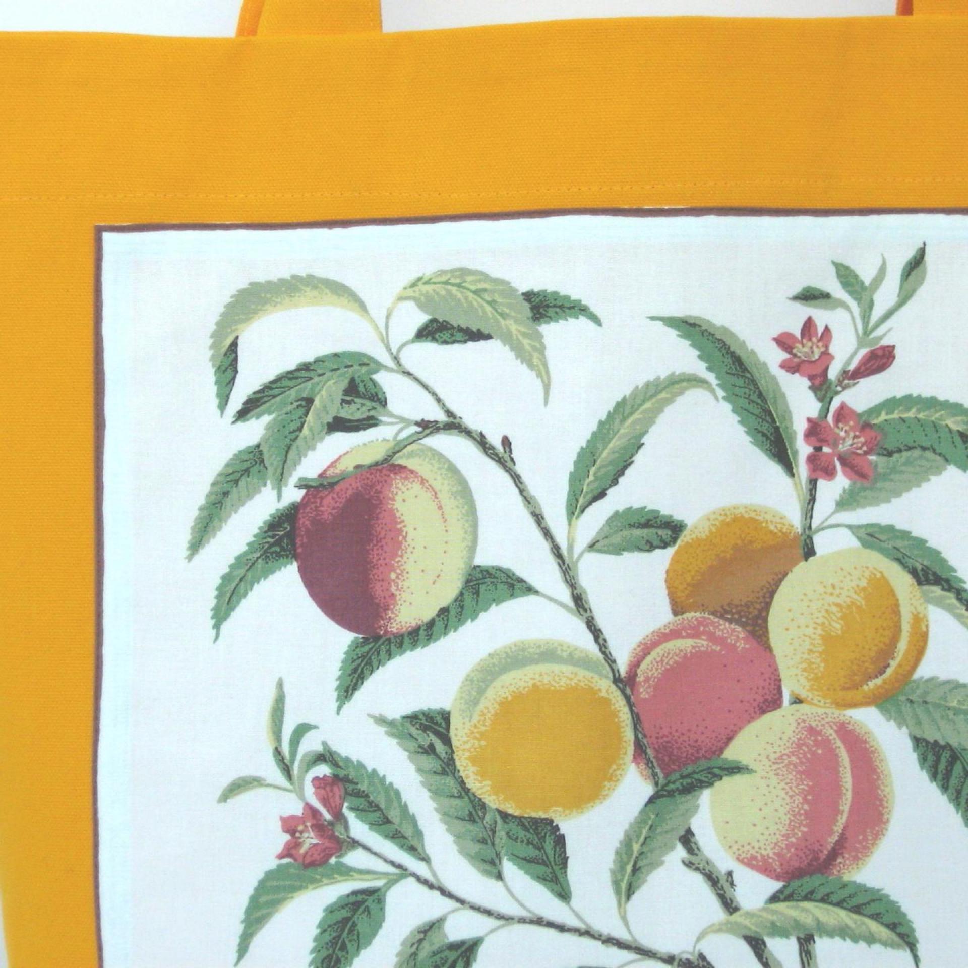 Fabric Shopping Bag, Orange Duck Canvas Tote with Vintage Peach Botanical Illustration, Eco-Friendly