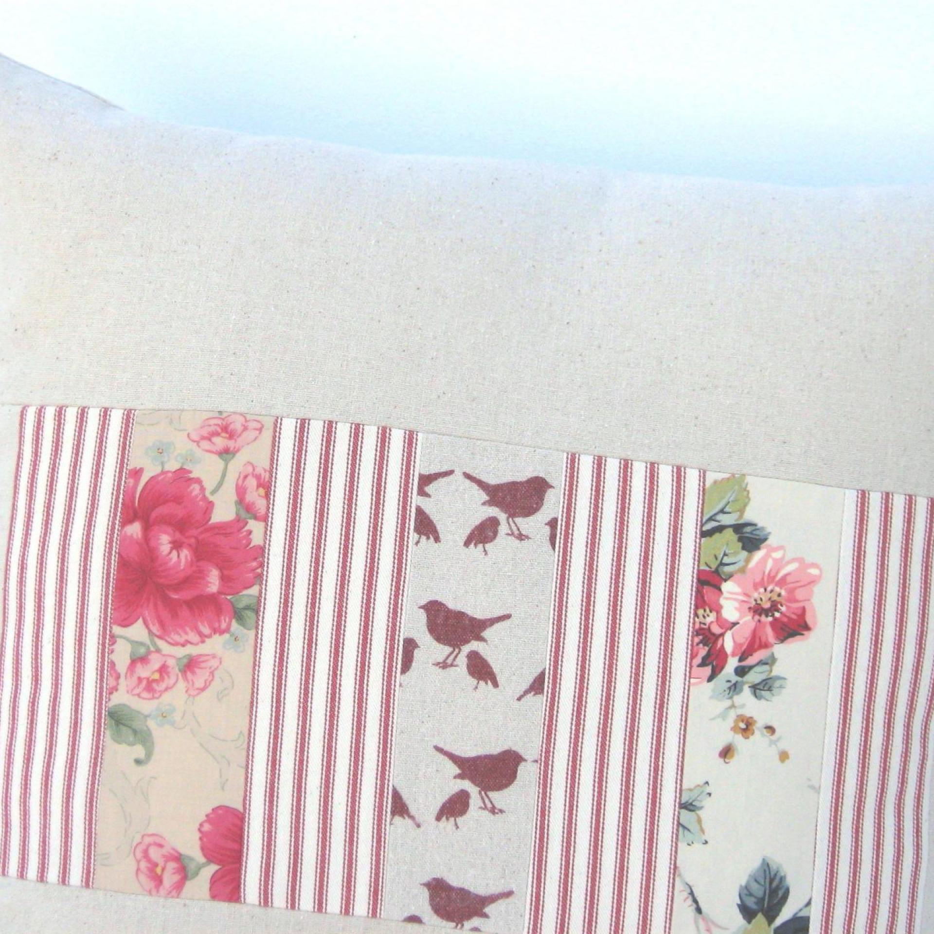Country Cottage Pillow Cover, Red Tan Shabby Patchwork 19" x 19" Cottage Home Décor, USA Handmade
