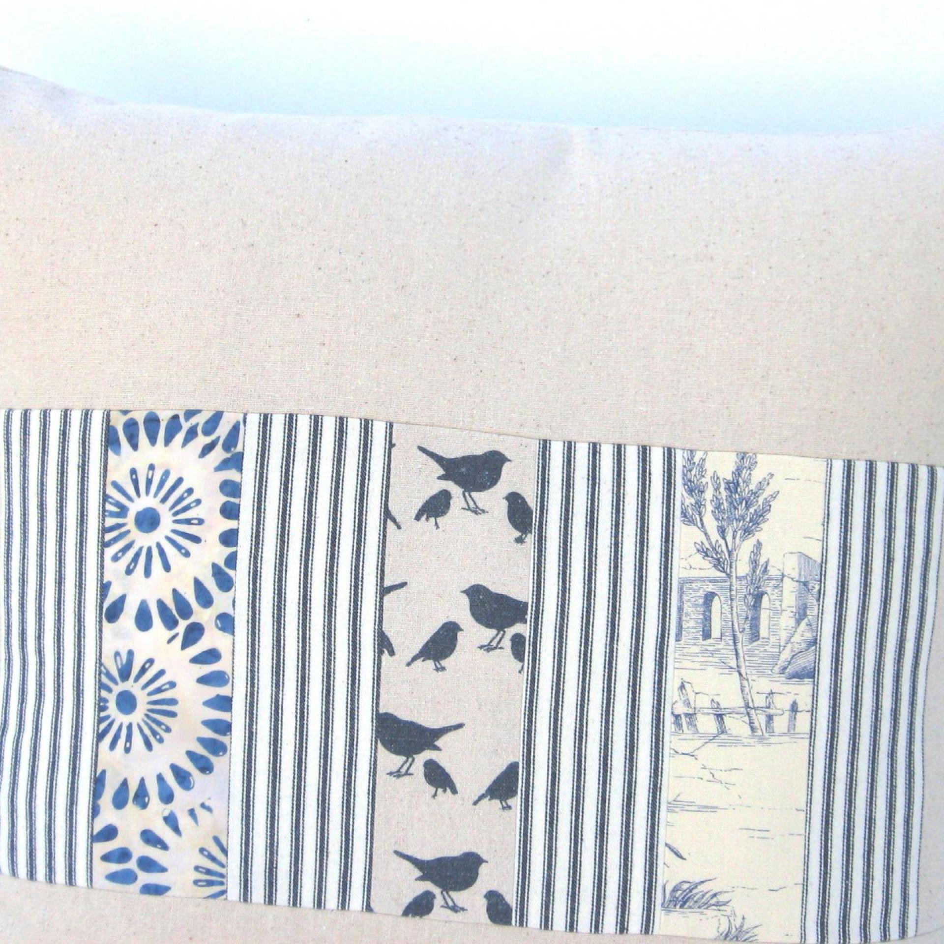 Shabby Cottage Pillow Cover, Beige Blue Patchwork 19" x 19" Country Patches Home Décor, USA Handmade