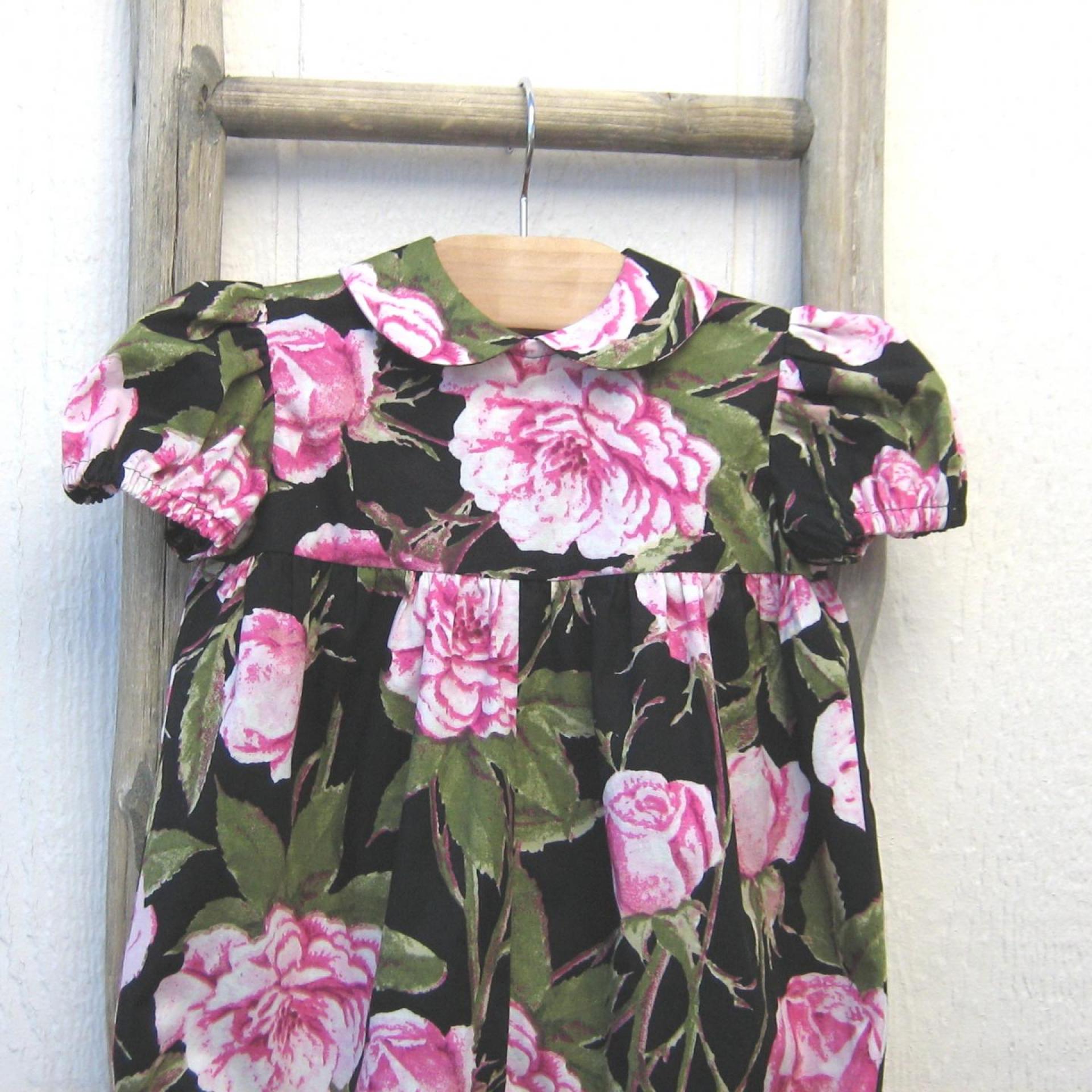 Pink & White Roses Baby Romper for 9 to 12 Months, USA Handmade Short-Sleeved 1-Pc. Easter Outfit