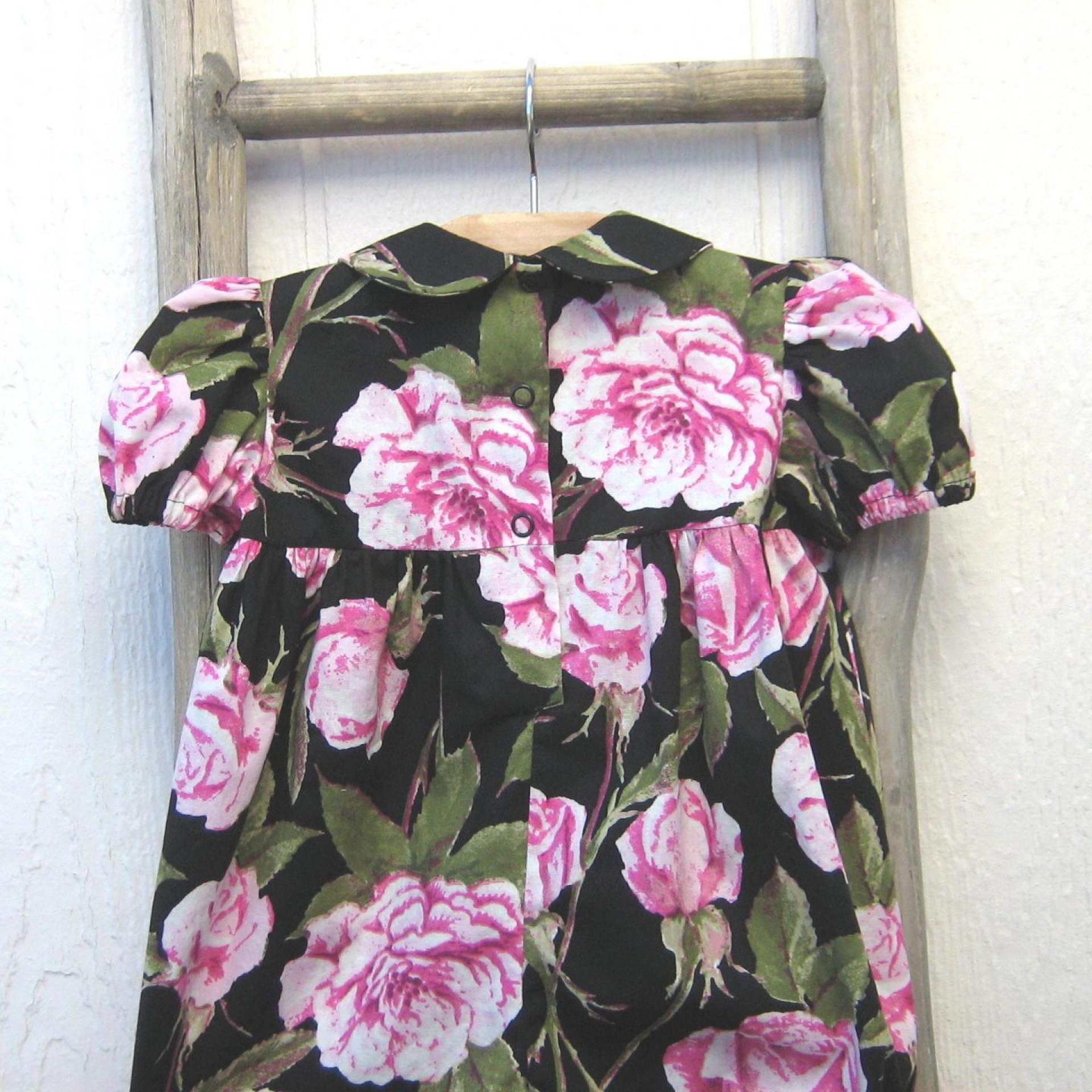 Pink & White Roses Baby Romper for 9 to 12 Months, USA Handmade Short-Sleeved 1-Pc. Easter Outfit