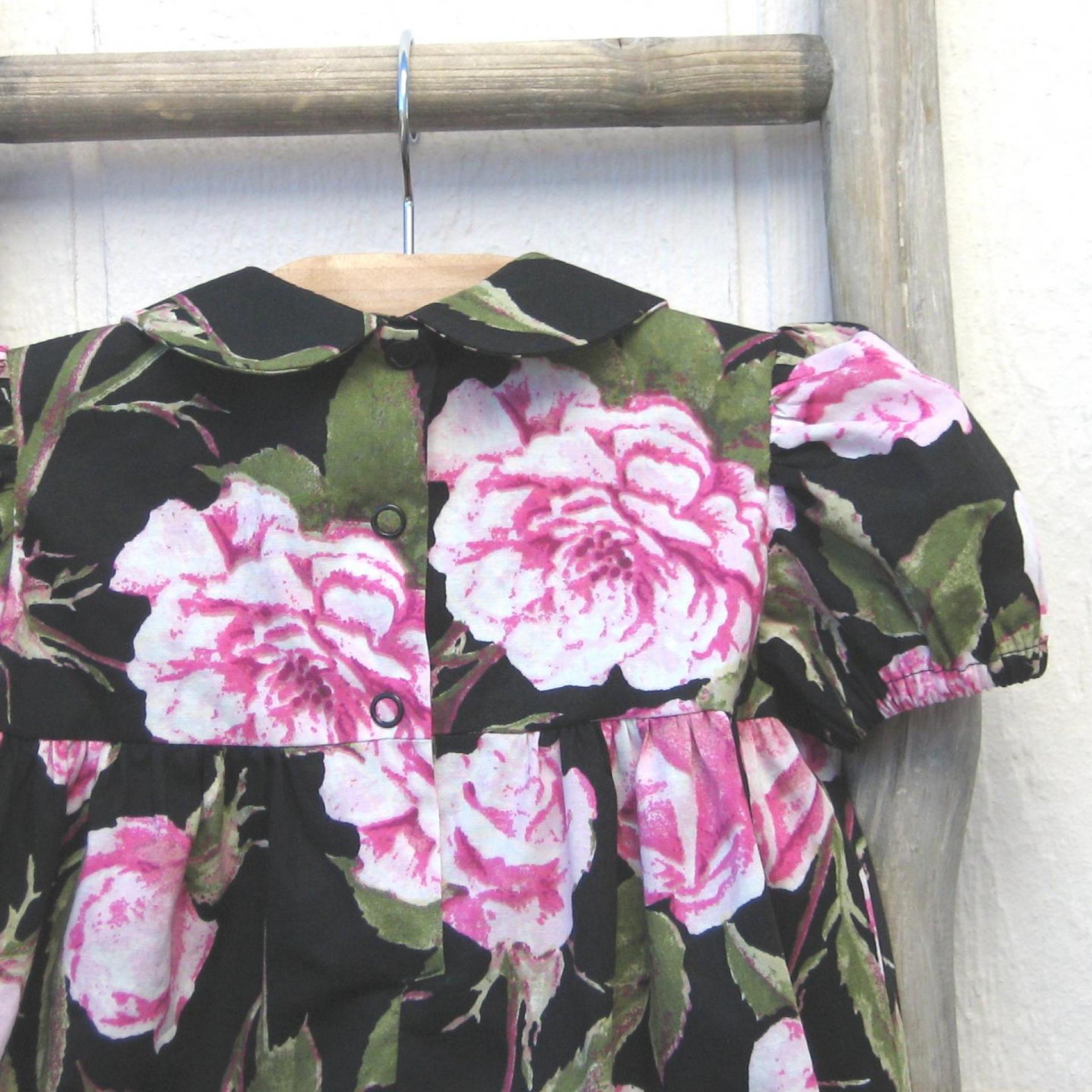 Pink & White Roses Baby Romper for 9 to 12 Months, USA Handmade Short-Sleeved 1-Pc. Easter Outfit