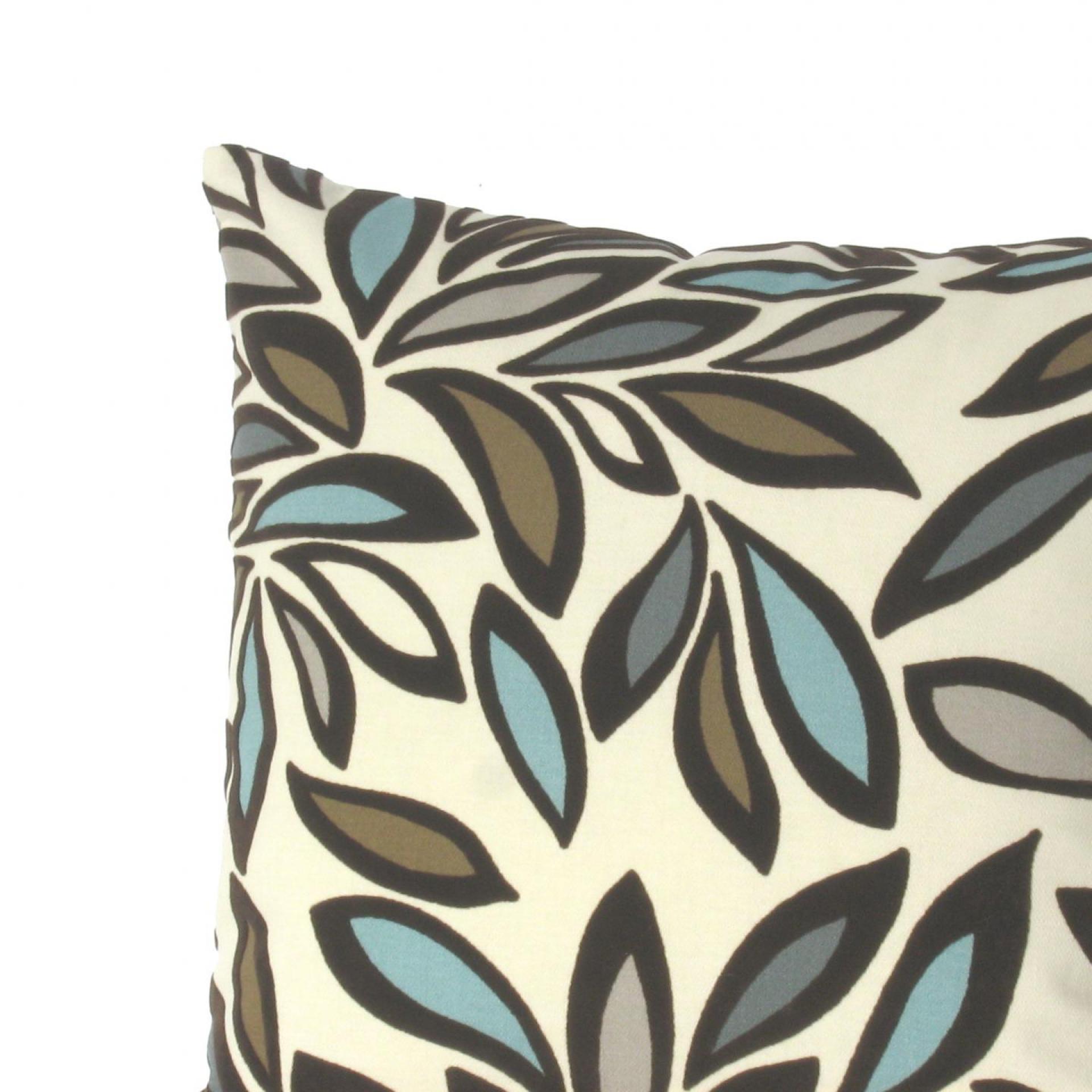 Flocked Velvet Pillow Cover, Velveteen Abstract Petals on Cotton, Turquoise, Brown, White Home Décor, 17 x 17 inches