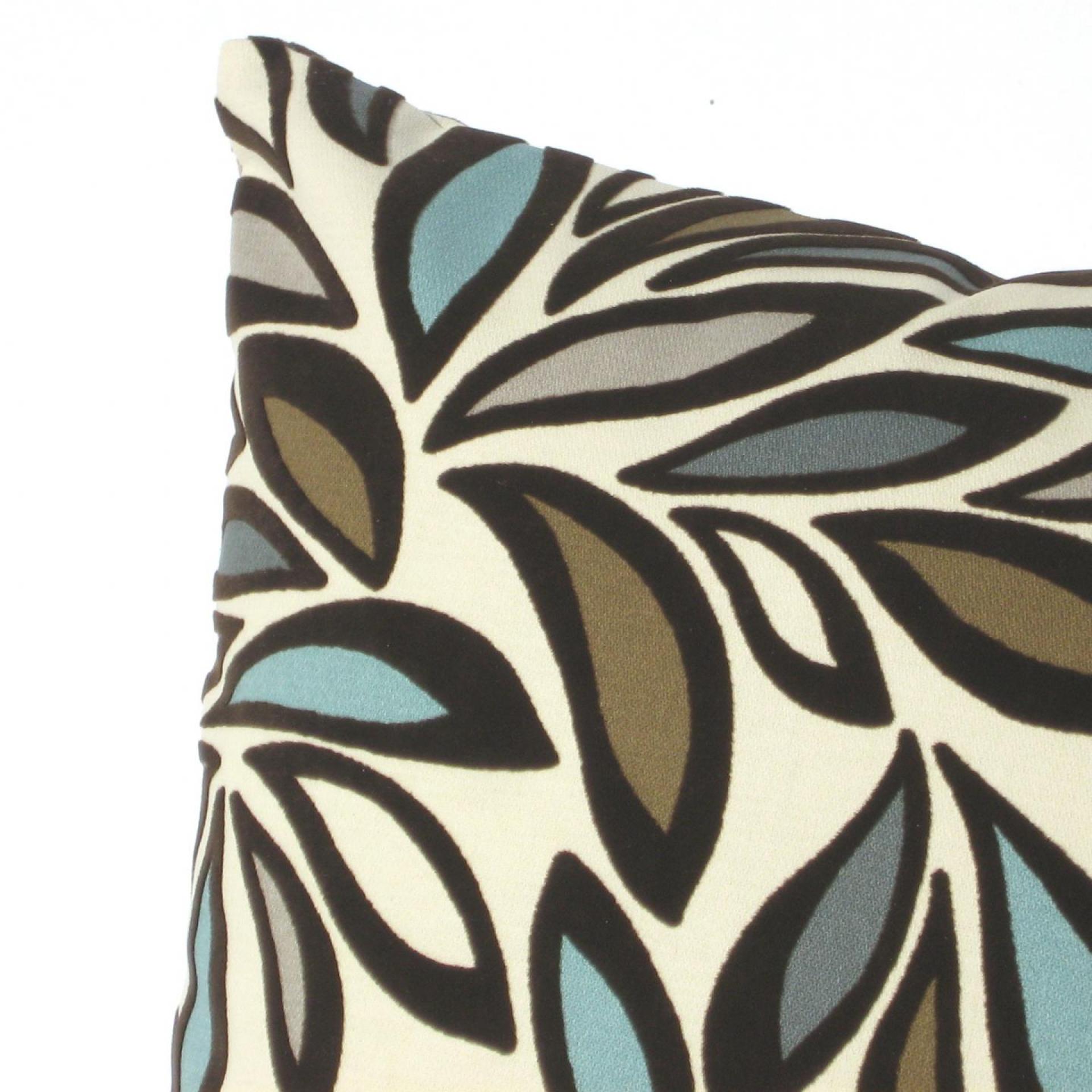 Flocked Velvet Pillow Cover, Velveteen Abstract Petals on Cotton, Turquoise, Brown, White Home Décor, 17 x 17 inches