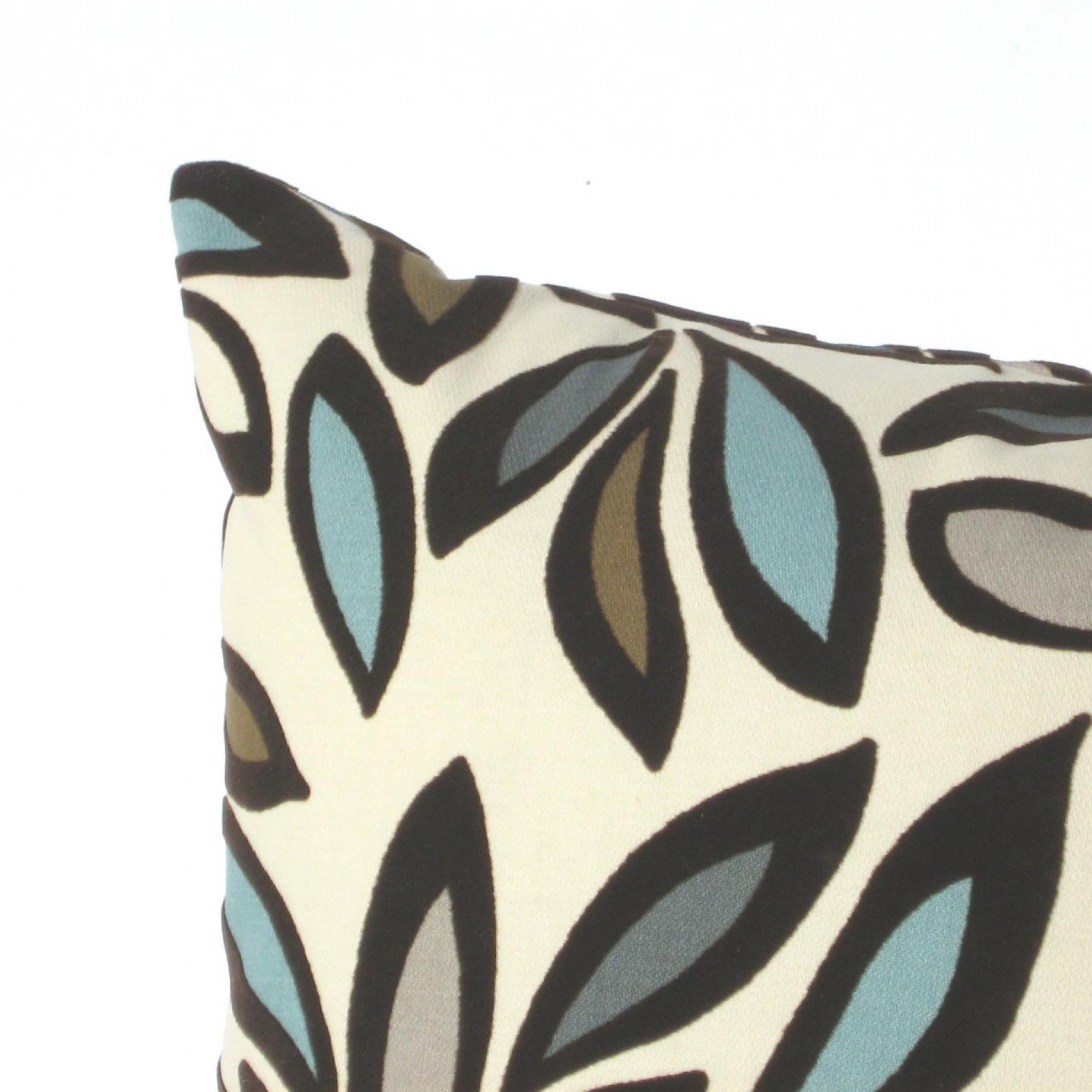 Flocked Velvet Pillow Cover, Velveteen Abstract Petals on Cotton, Turquoise, Brown, White Home Décor, 17 x 17 inches