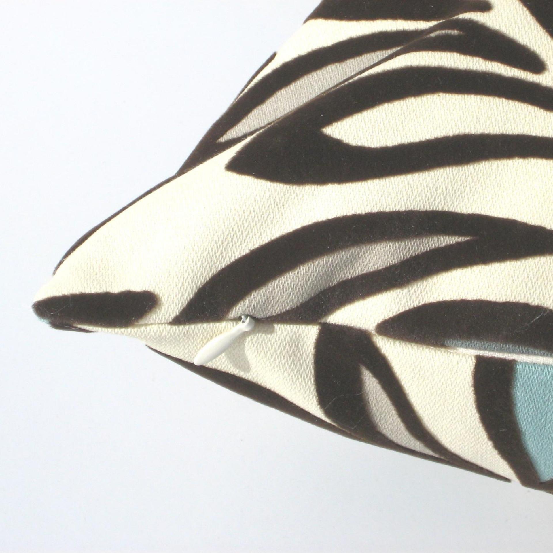 Flocked Velvet Pillow Cover, Velveteen Abstract Petals on Cotton, Turquoise, Brown, White Home Décor, 17 x 17 inches