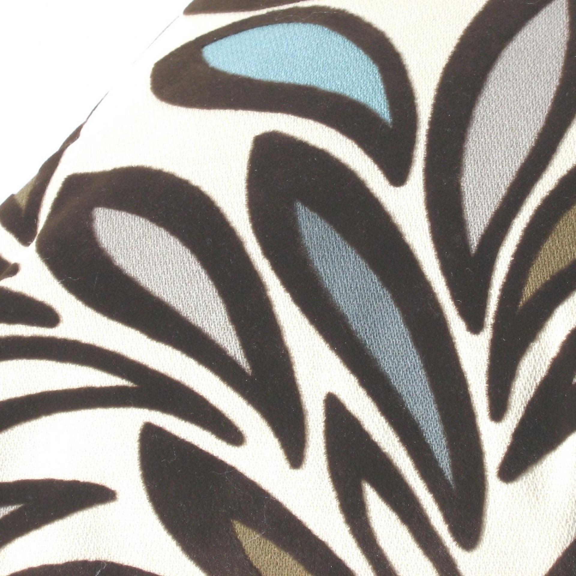 Flocked Velvet Pillow Cover, Velveteen Abstract Petals on Cotton, Turquoise, Brown, White Home Décor, 17 x 17 inches