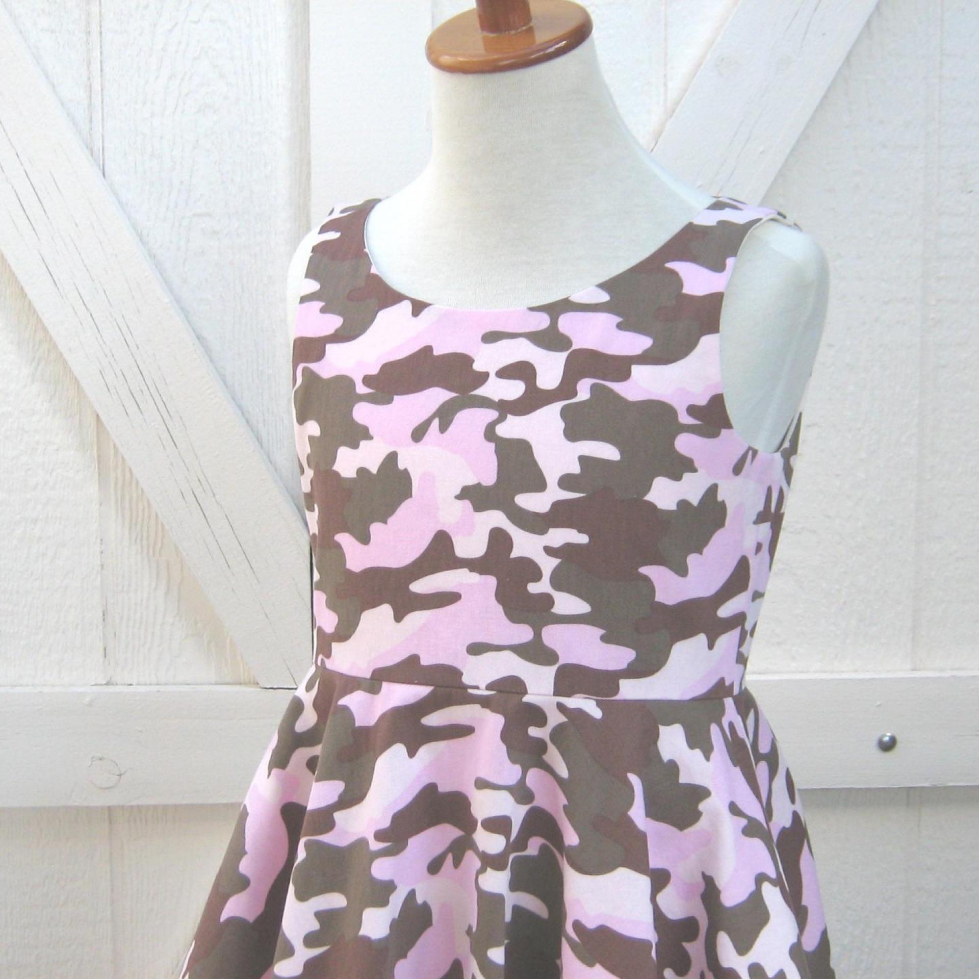 Girls' Pink Camo Dress with Full Circle Skirt, Fully Lined, Camo Wedding Flower Girl, Size 7