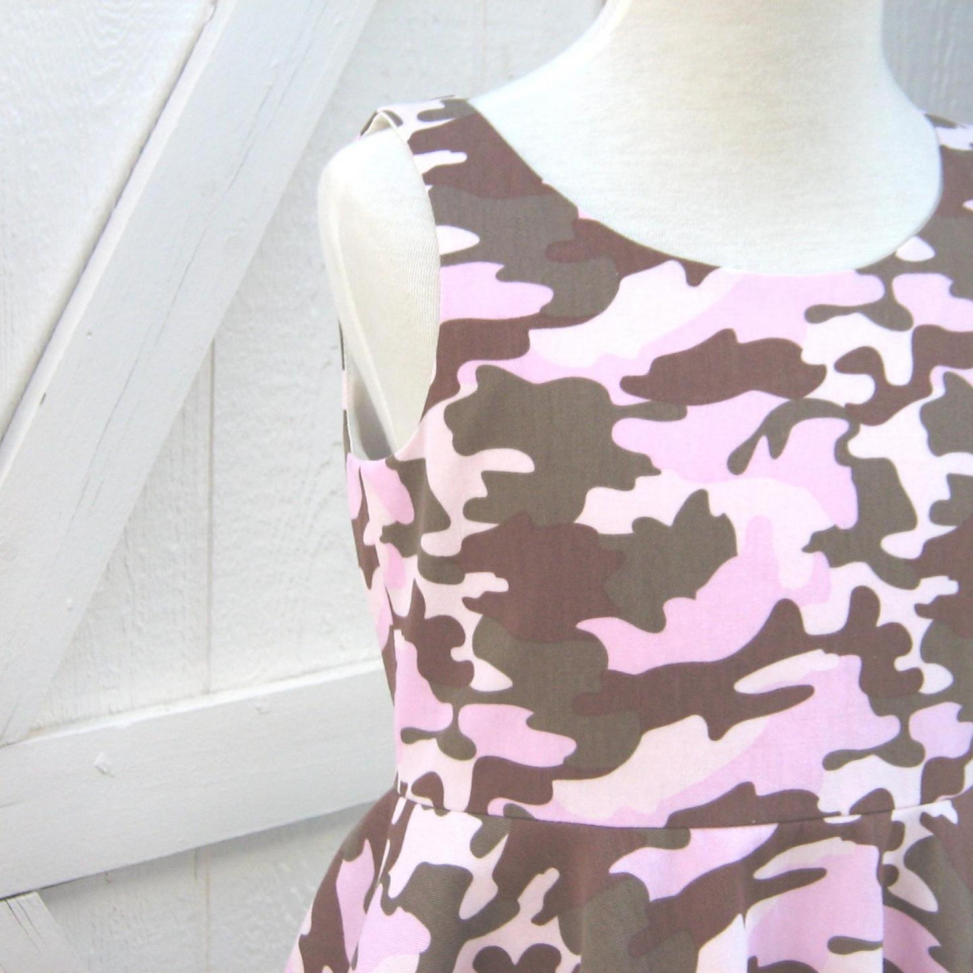 Girls' Pink Camo Dress with Full Circle Skirt, Fully Lined, Camo Wedding Flower Girl, Size 7