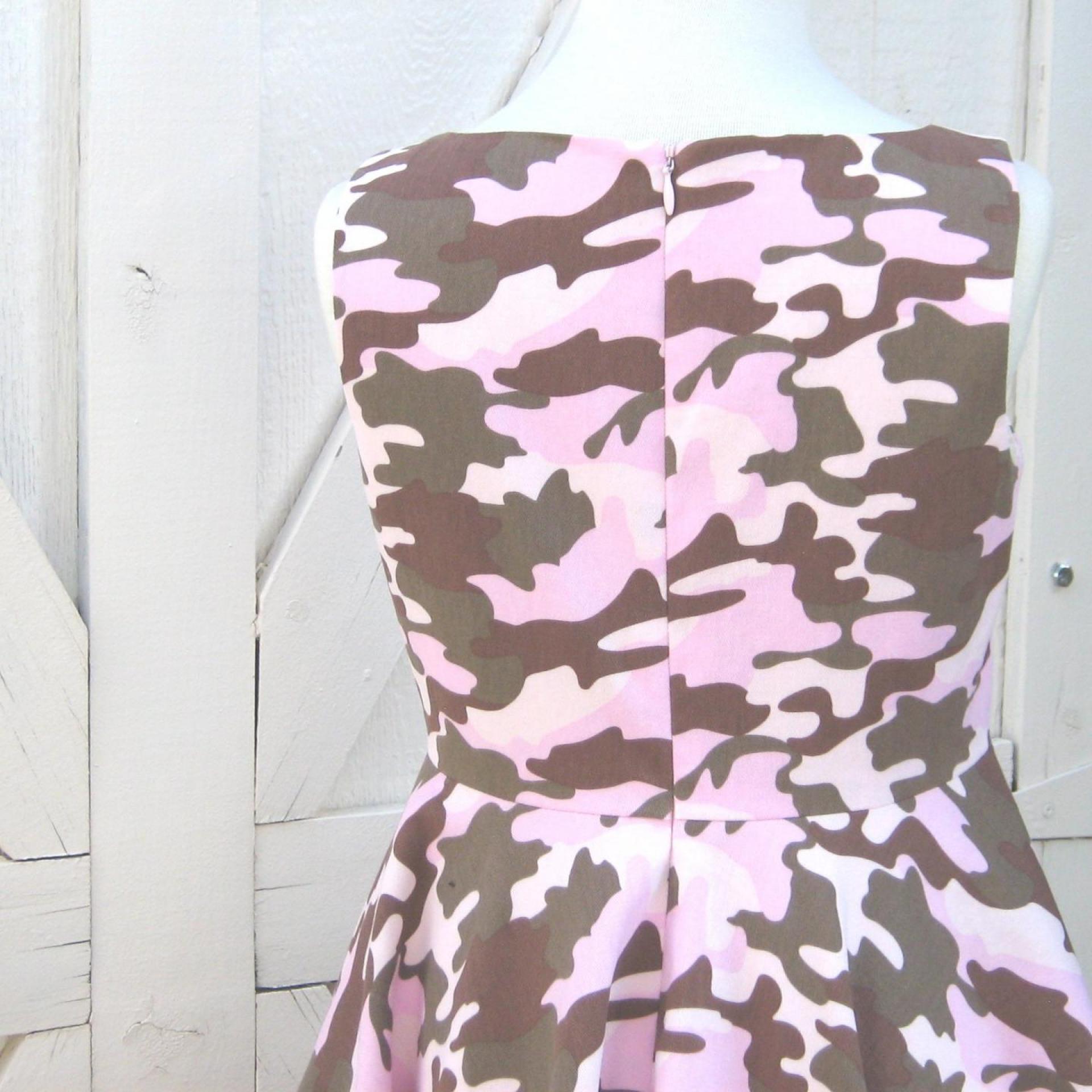 Girls' Pink Camo Dress with Full Circle Skirt, Fully Lined, Camo Wedding Flower Girl, Size 7