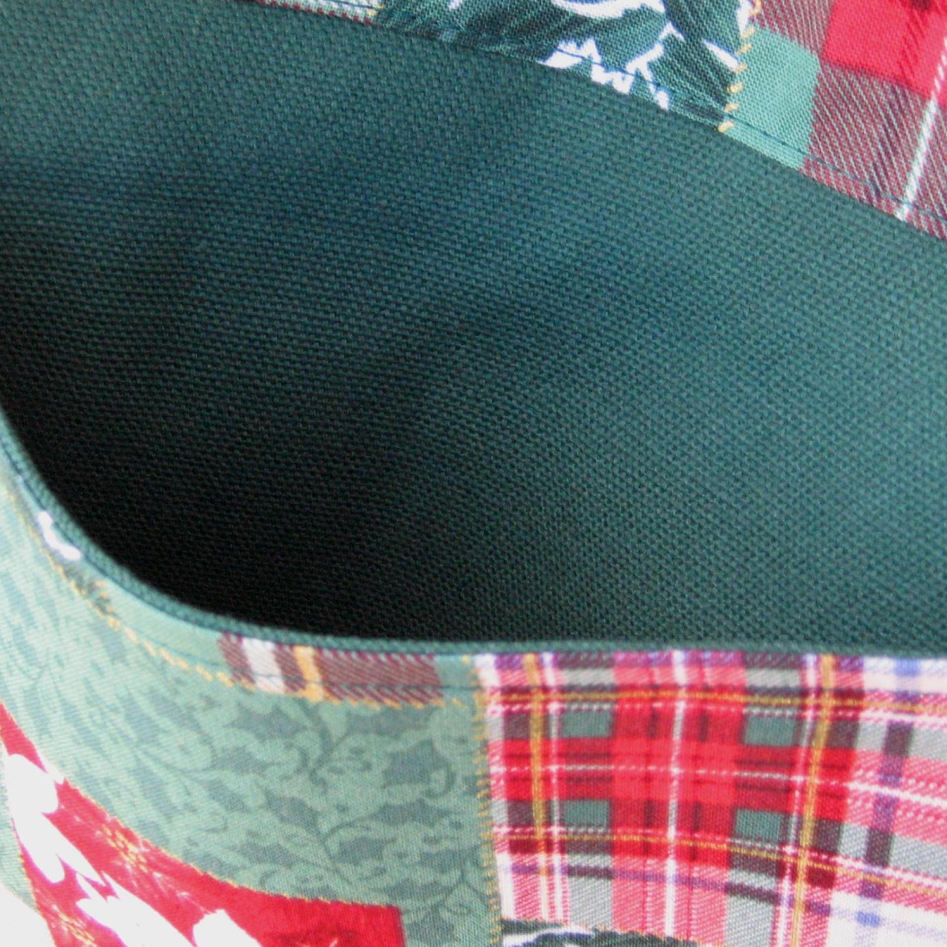 Green Canvas Shopping Bag, Red, Green, White Christmas Plaid Patchwork, Reusable Duck Cloth Tote, USA Handmade