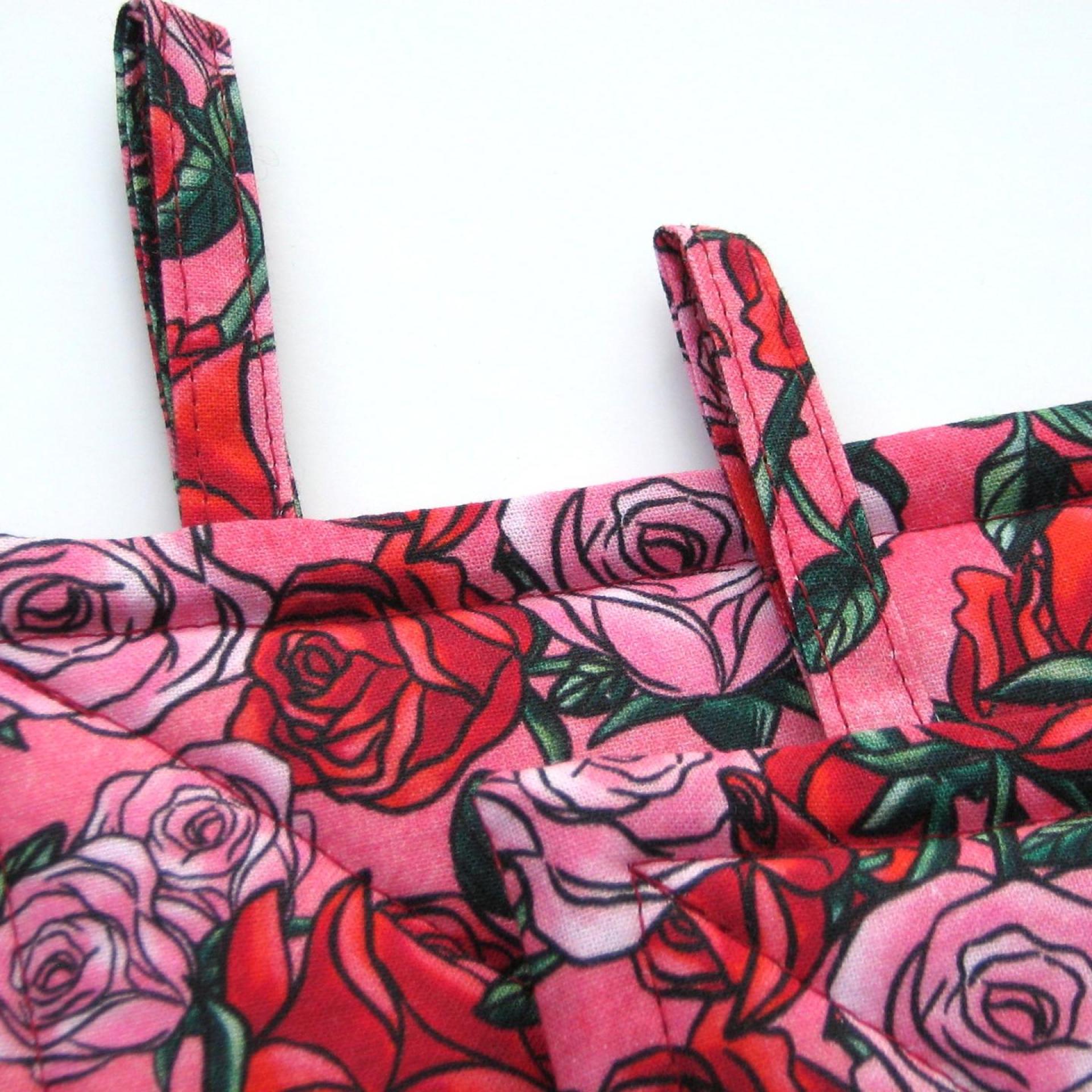 Red Roses Potholders, Pink Sweetheart Rose Quilted Hot Pads, Romance Core USA Handmade Valentine's or Hostess Gift