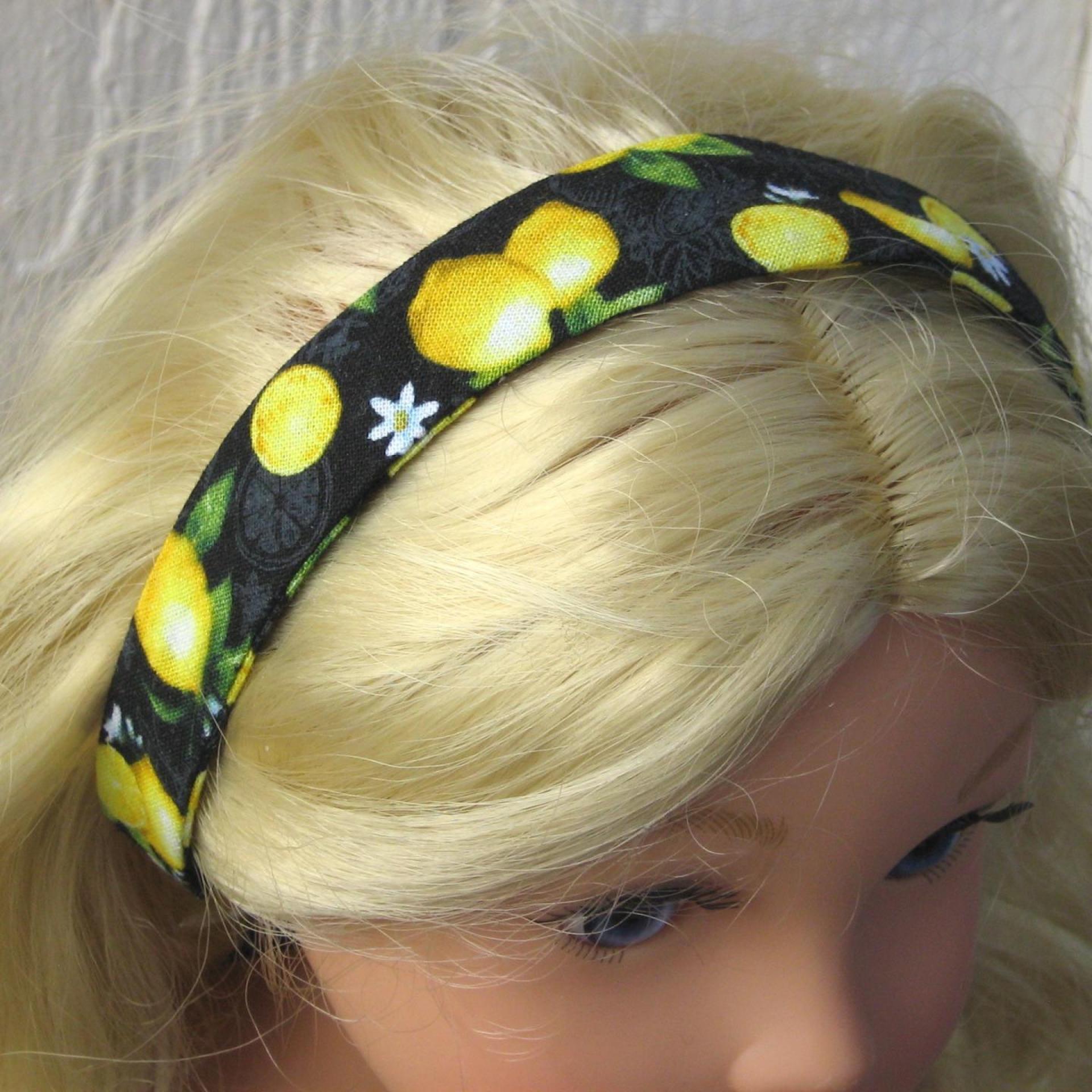 Yellow Lemons Ruffled Dress for 18-inch Doll, Yellow Bias Trim, Matching Bag and Headband, Travel or Summer Party Outfit