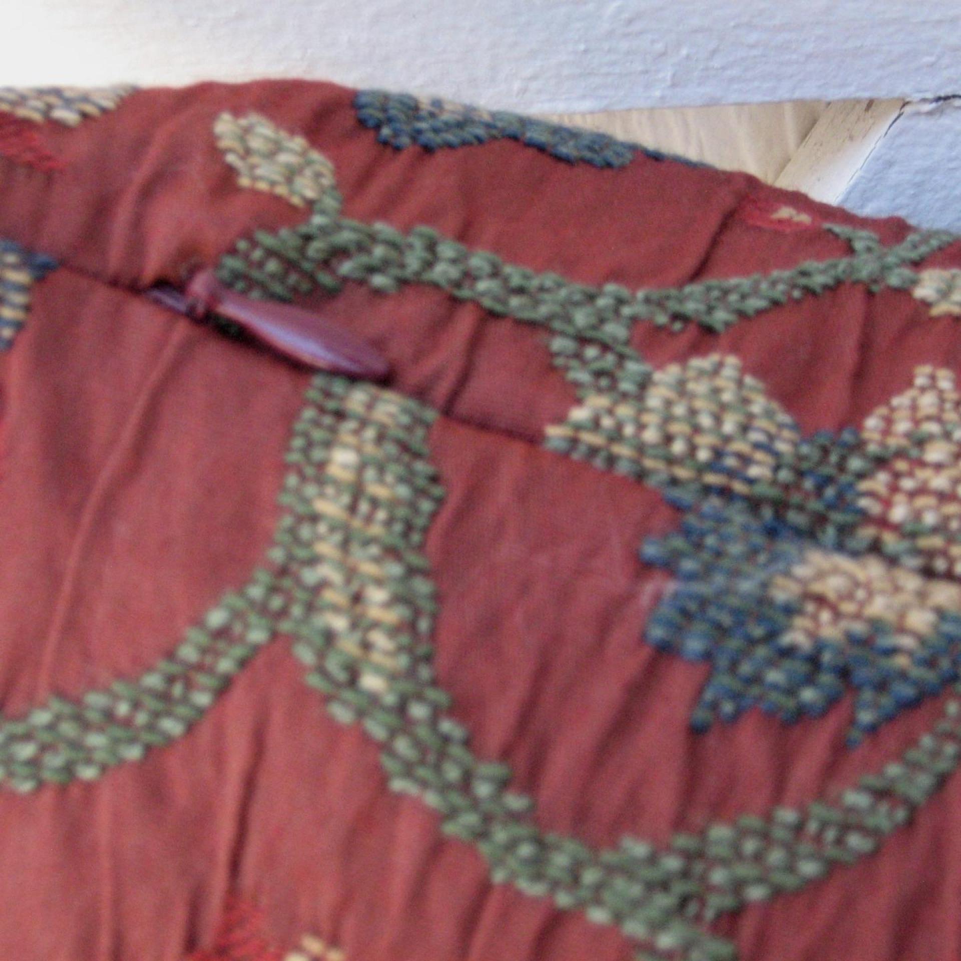 Jacobean Embroidery Pillow Cover in Rust Red Crinkle Home Décor Cotton Blend, 17 x 17 inches