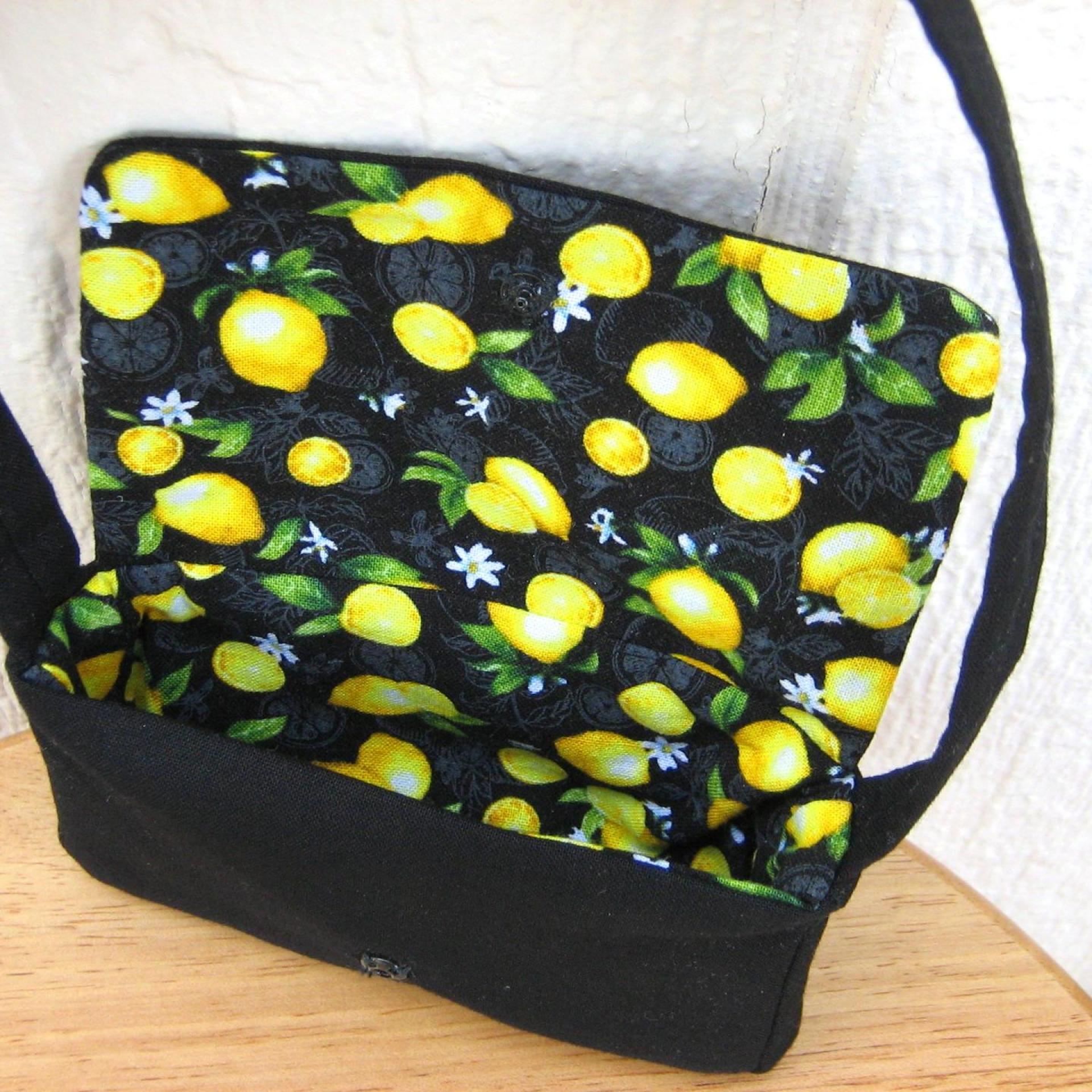Yellow Lemons Ruffled Dress for 18-inch Doll, Yellow Bias Trim, Matching Bag and Headband, Travel or Summer Party Outfit
