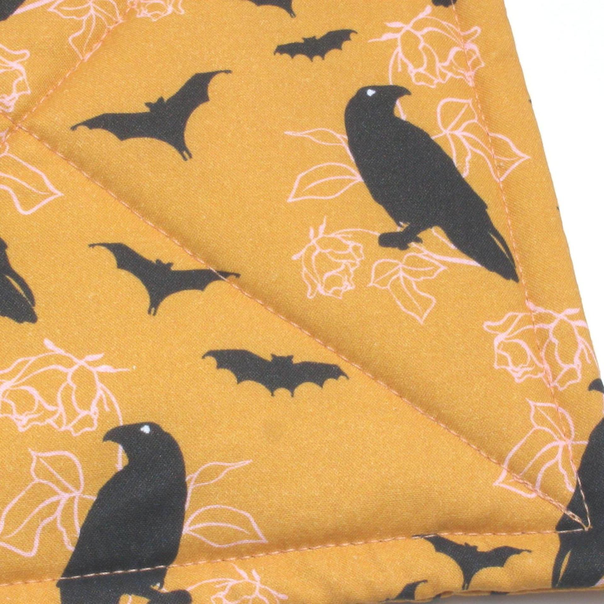 Crows and Bats Halloween Potholders, Orange and Black Hot Pads, Haunted House Décor, USA Made Housewarming or Hostess Gift