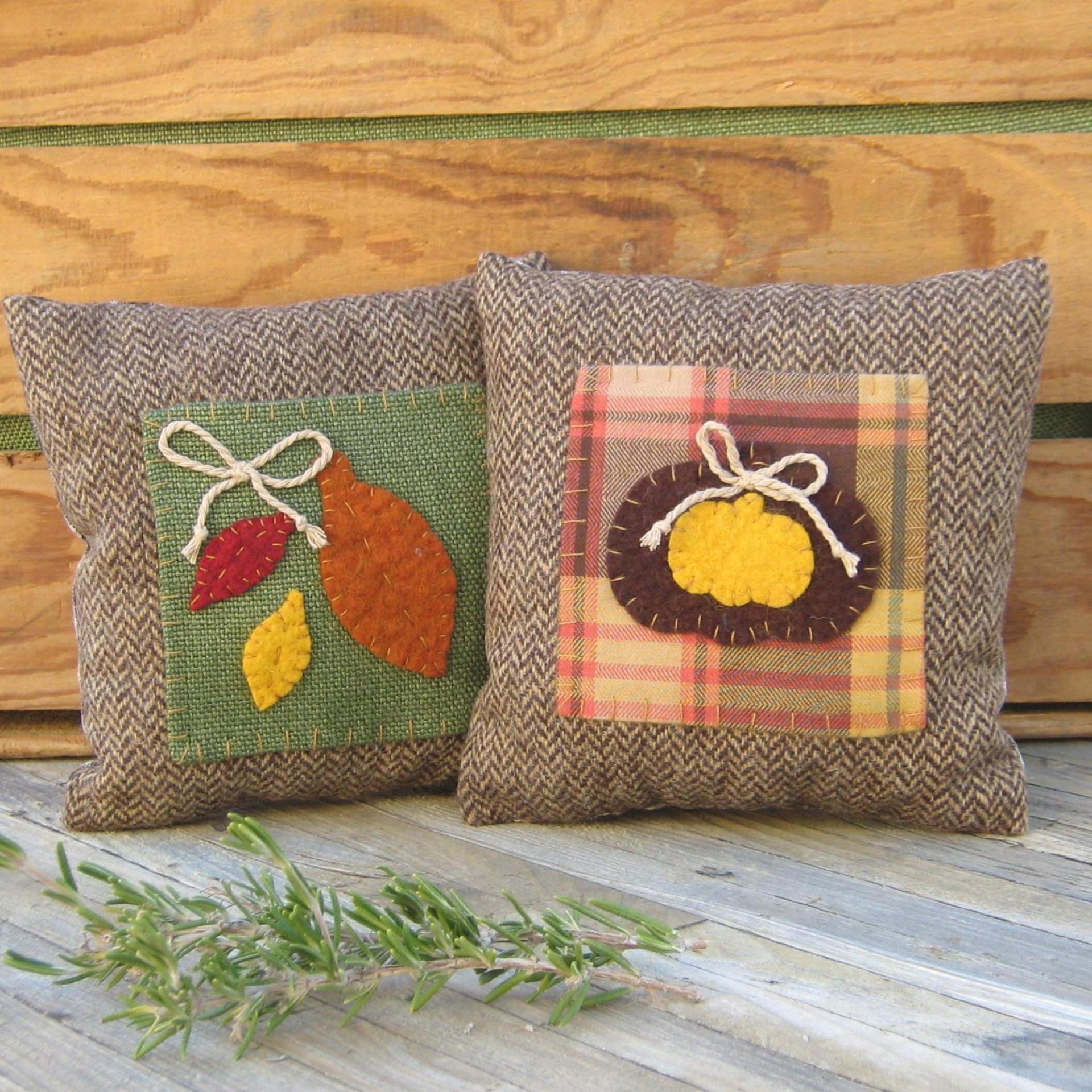 Mini Tweedy Pillow Set 7" for Fall Décor, Autumn Mantel Decoration, Centerpiece for Fall Table, Seasonal Photo Props, USA Made