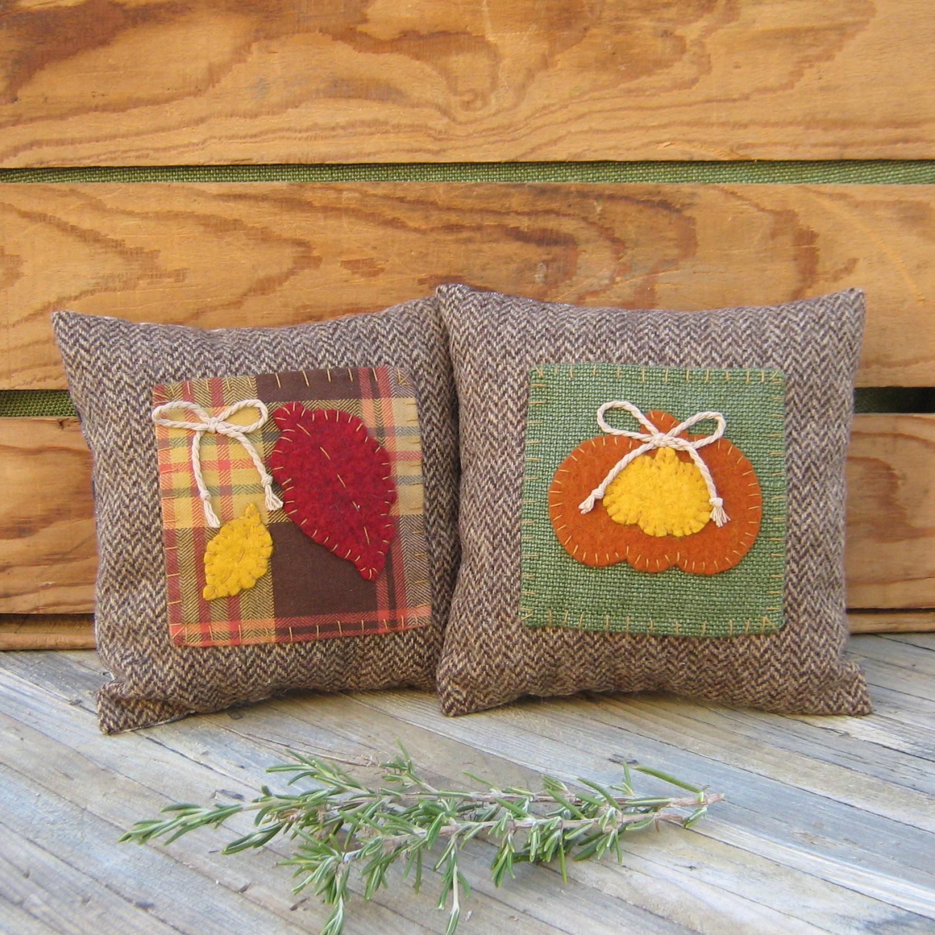 Mini Tweedy Pillow Set 7" for Fall Décor, Autumn Mantel Decoration, Centerpiece for Fall Table, Seasonal Photo Props, USA Made