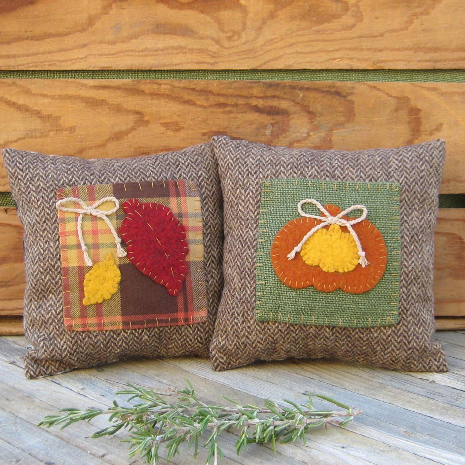 Mini Tweedy Pillow Set 7" for Fall Décor, Autumn Mantel Decoration, Centerpiece for Fall Table, Seasonal Photo Props, USA Made