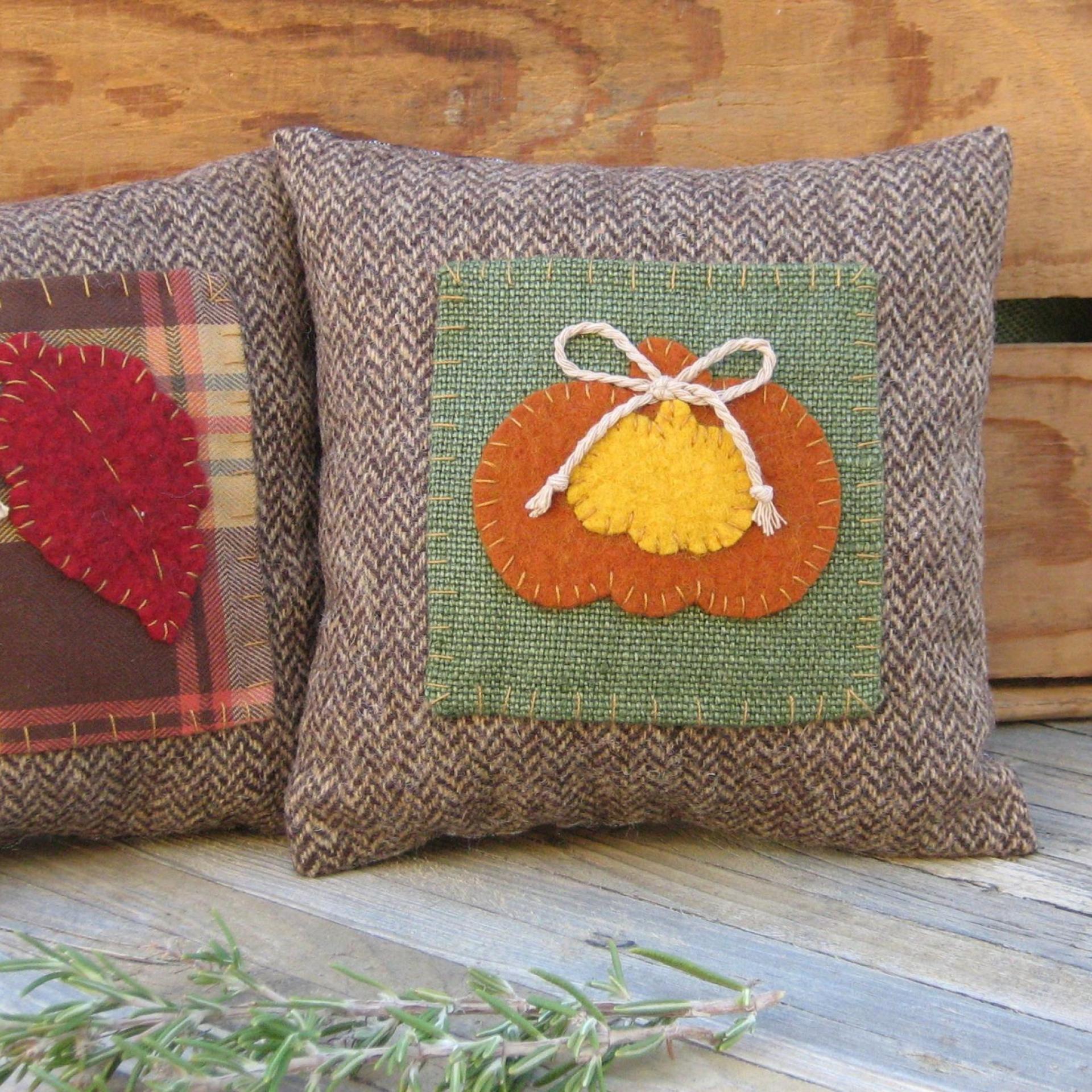 Mini Tweedy Pillow Set 7" for Fall Décor, Autumn Mantel Decoration, Centerpiece for Fall Table, Seasonal Photo Props, USA Made