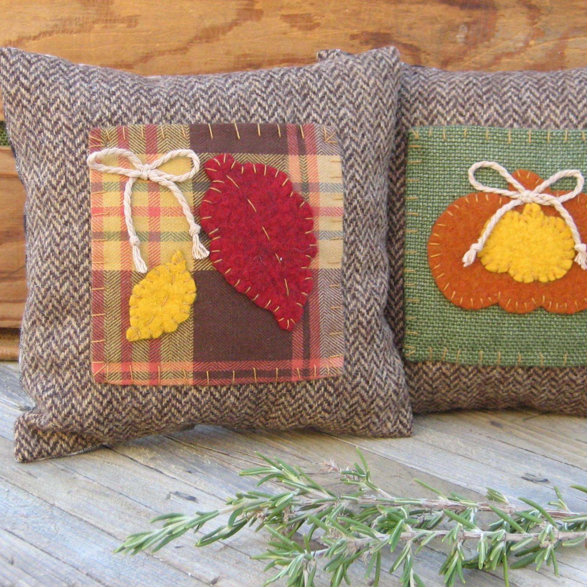 Mini Tweedy Pillow Set 7" for Fall Décor, Autumn Mantel Decoration, Centerpiece for Fall Table, Seasonal Photo Props, USA Made