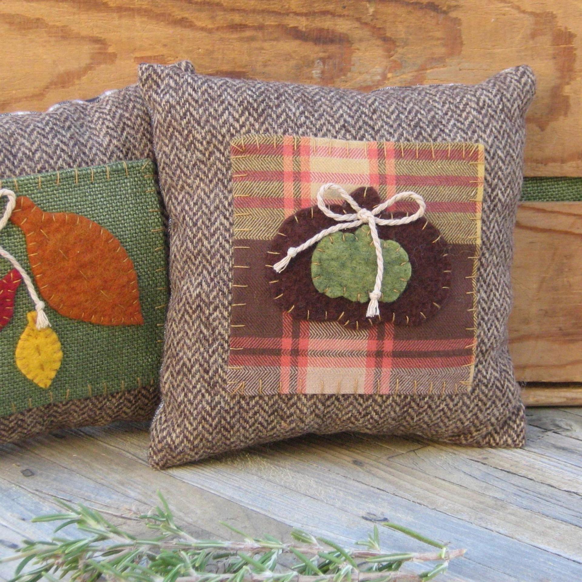 Mini Tweedy Pillow Set 7" for Fall Décor, Autumn Mantel Decoration, Centerpiece for Fall Table, Seasonal Photo Props, USA Made