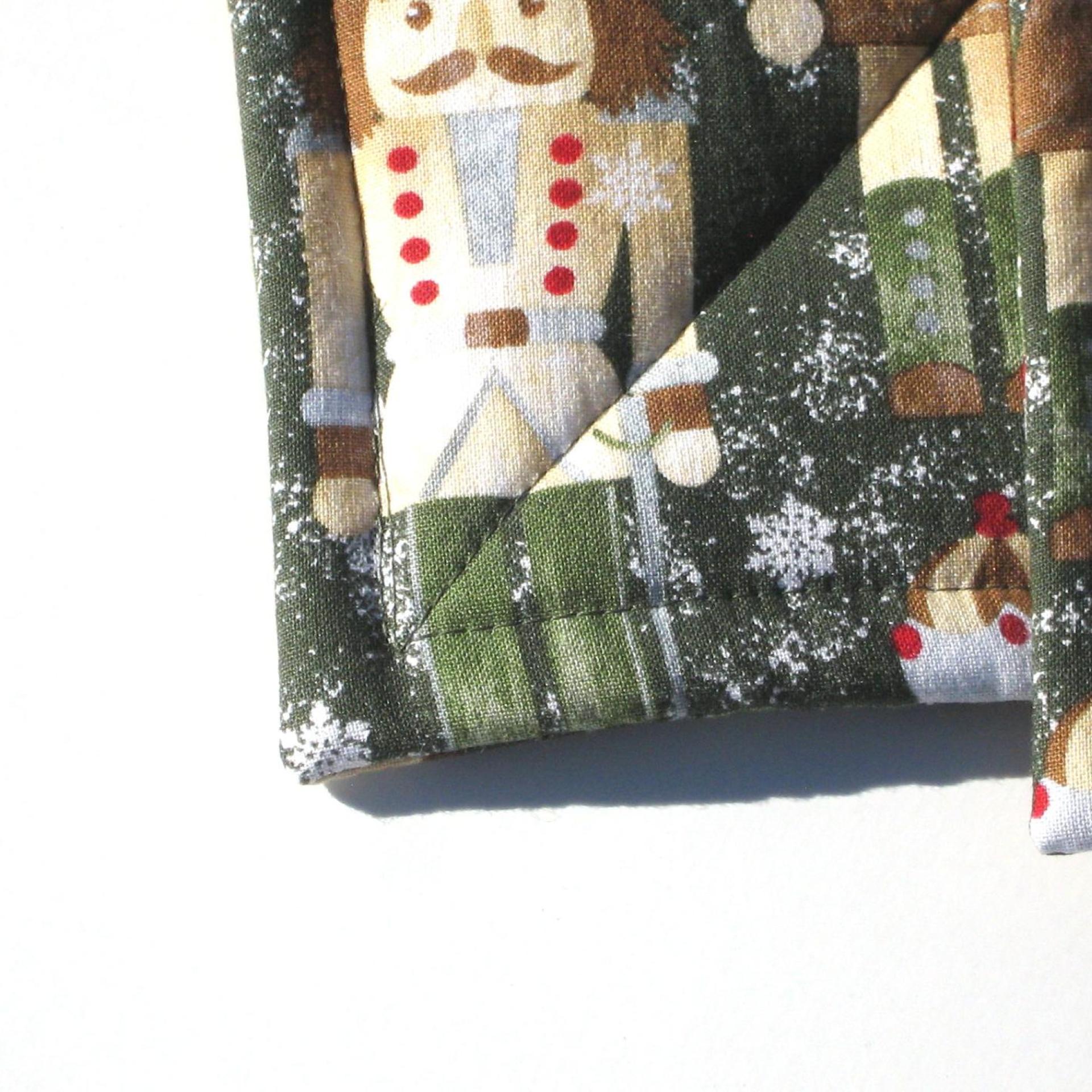 Nutcracker Potholders in Greens and Browns, Holiday Kitchen Décor Quilted Hot Pads, Handcrafted Stocking Stuffer, Housewarming or Hostess Gift