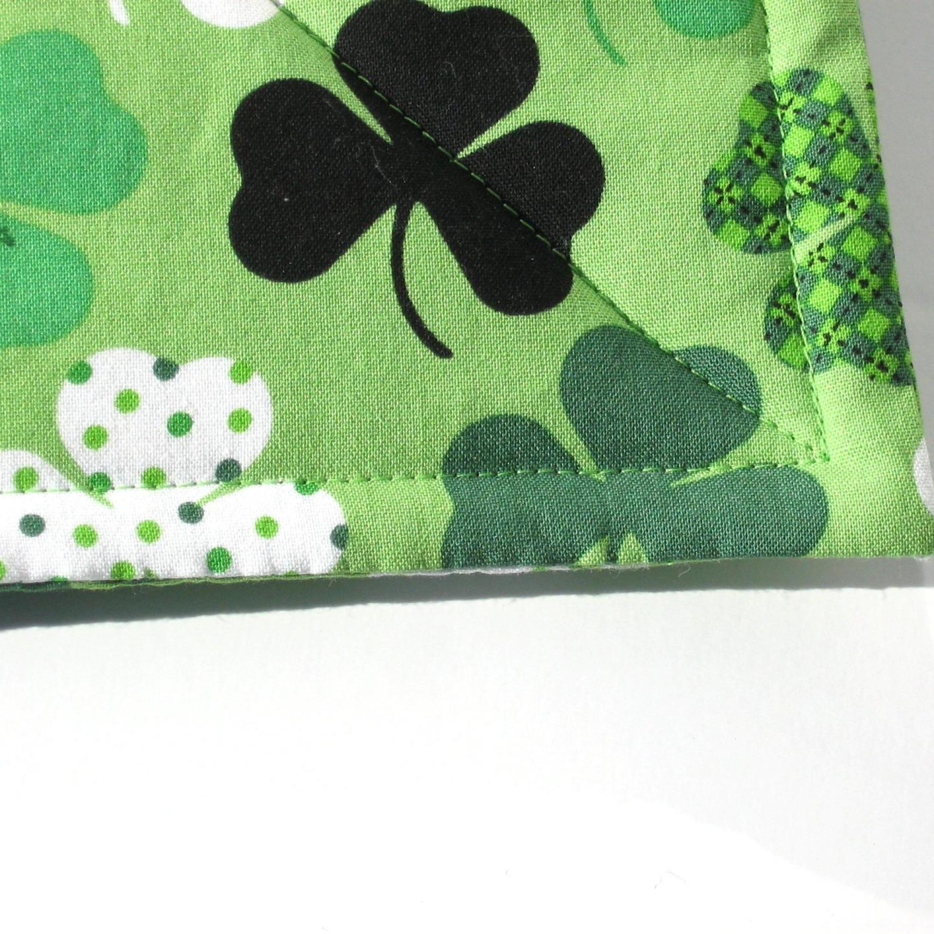 Shamrock Potholders with Dots and Stripes on a Green Background, St Patrick's Day Décor, USA Handmade Hot Pads, Housewarming Gift