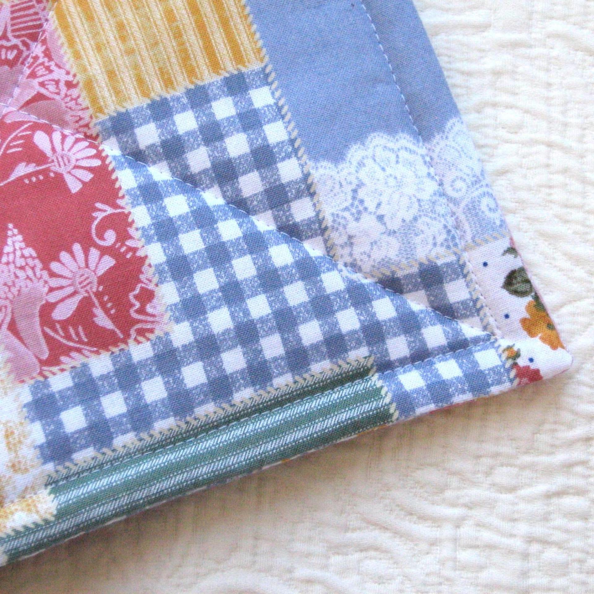 Faux Patchwork Potholders in Blue, Pink, White, Spring and Summer Kitchen Décor, Quilted Hot Pads, Handmade Mother's Day or Quilter's Gift