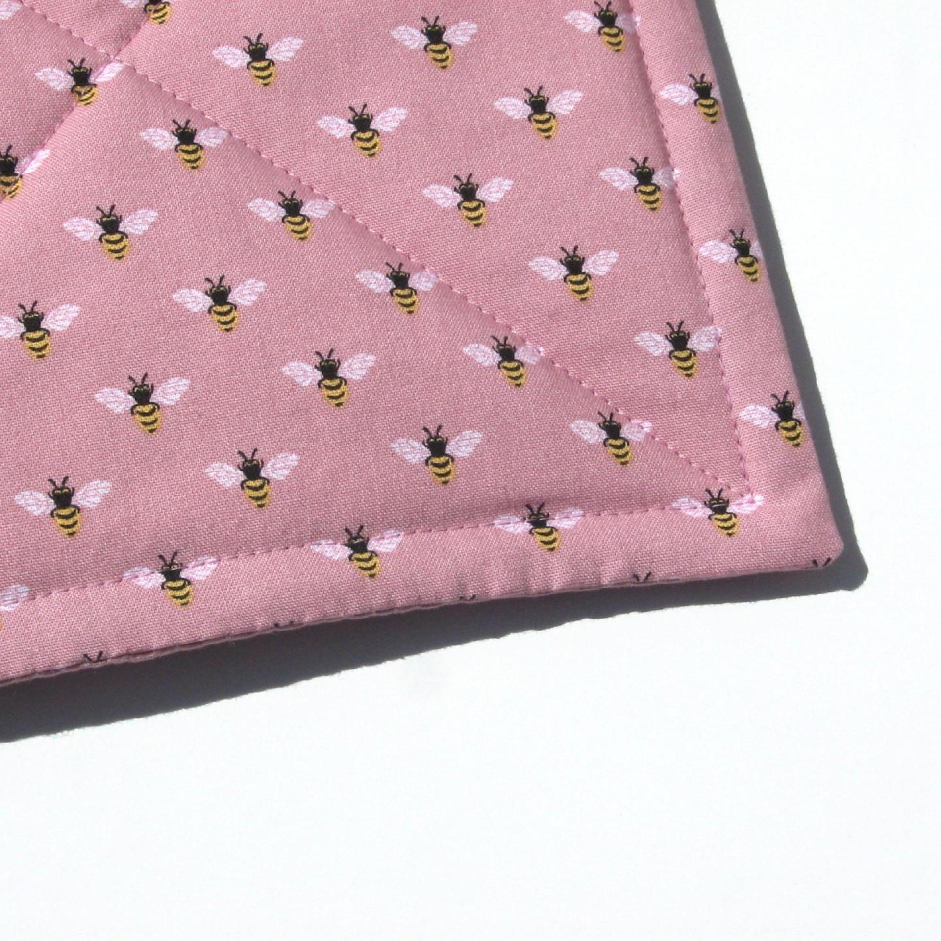Potholders with Bees on a Dusty Pink Background, Quilted Handmade Hot Pads, Mother's Day or Beekeeper Gift 