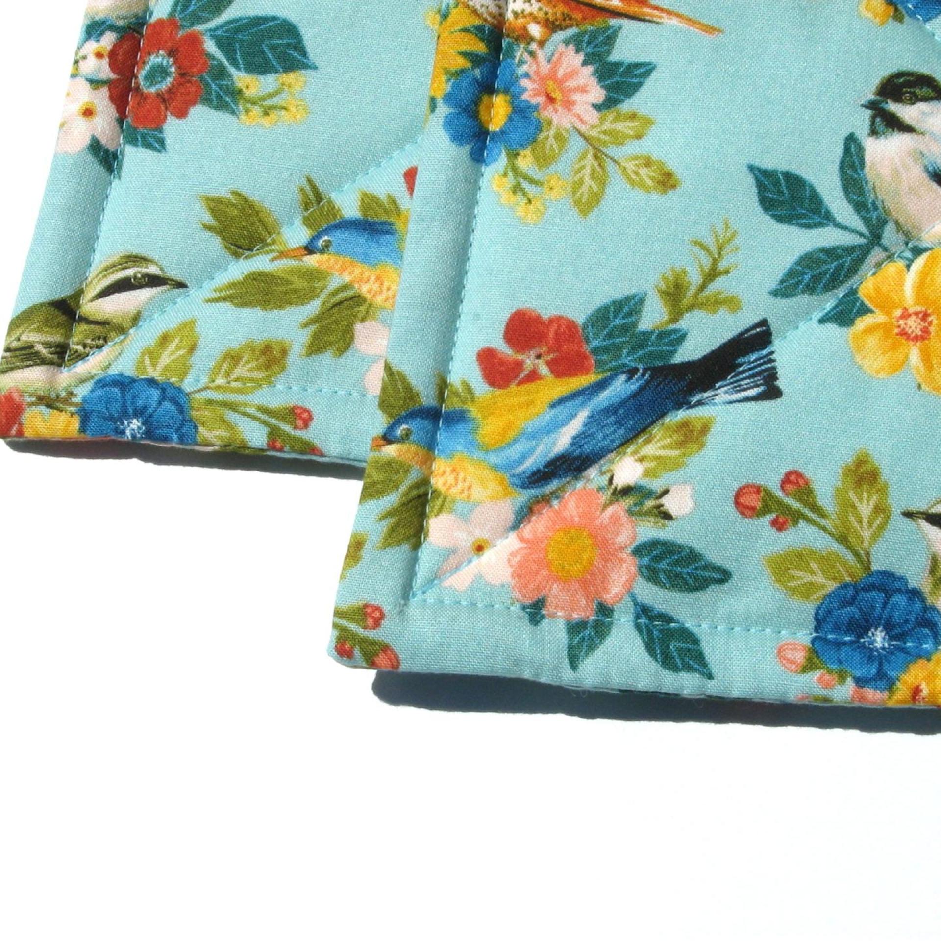 Summer Birds Potholders, Colorful Birds and Bunches of Flowers, Quilted Hot Pads, USA Made Housewarming, Hostess Gift