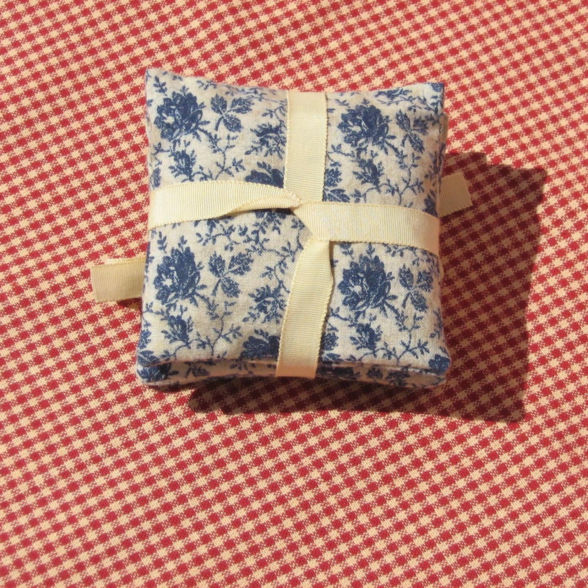 Handmade Lavender Sachets, Set of 3, Vintage Blue & Tan Floral Cotton Print, Drawer Freshener, Gift for Her, 3 x 3 Inch Scented Mini Fabric Bags