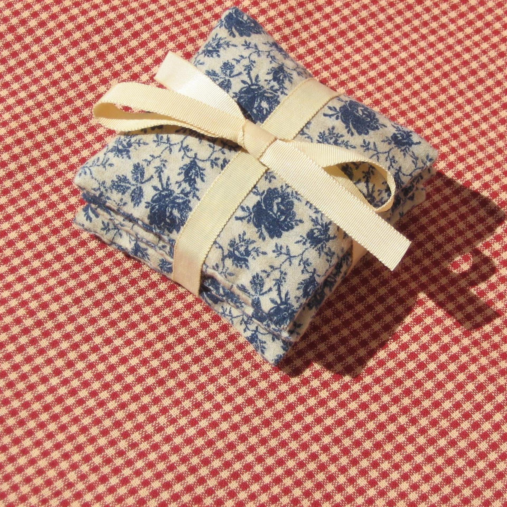 Handmade Lavender Sachets, Set of 3, Vintage Blue & Tan Floral Cotton Print, Drawer Freshener, Gift for Her, 3 x 3 Inch Scented Mini Fabric Bags